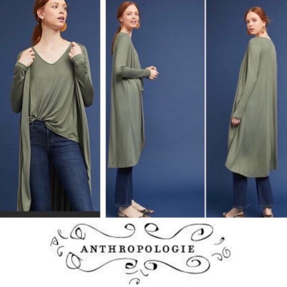 5/$30 Anthro  Akemi+Kin Long Sleeve Shirt with Attached Long Cardigan Olive XS - Picture 1 of 5